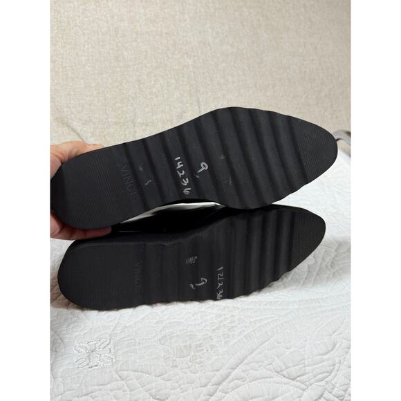 Vince Women 7.5 Arden Black Patent Chunky Lug Sole Goth Platform Shoe Leather - Picture 5 of 12